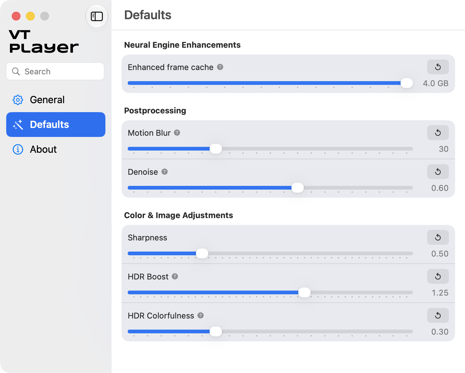 VTPlayer macOS settings